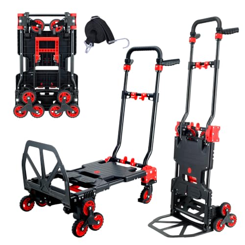 2 in 1 Foldable Stair Climbing Dolly Cart with Wheels(Red) - color: Red