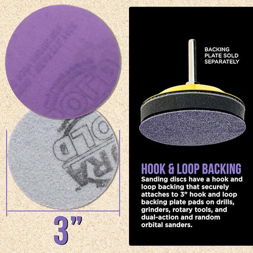 Dura-Gold Premium 600 Grit 3" Purple Film Ceramic Sanding Discs, Box of 30 - style: 600 Grit