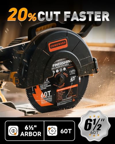 COMOWARE 6 1/2" Circular Saw Blade, 60T ATB, 5/8" Arbor, Miter Saw Blade - size: 6-1/2" 60T