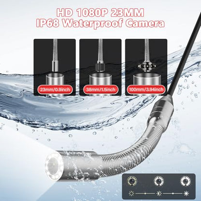 Sewer Camera 100ft/30M 7" Rainproof IPS Screen Pipe Drain Inspection - size: 100FT/30M
