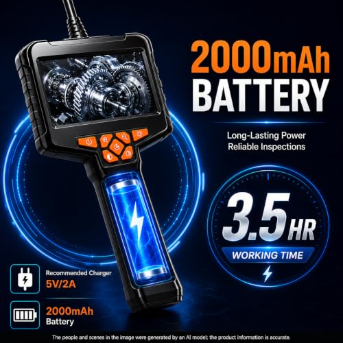 50FT Borescope Camera with Light, 4.3" Screen Inspection Camera, No WiFi - size: 4.3''Single Lens 50FT