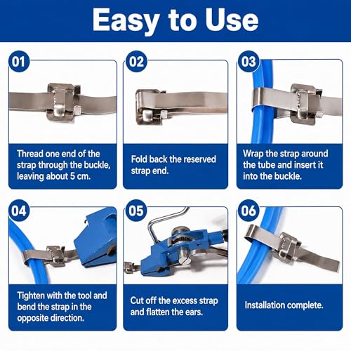 164ft Stainless Steel Banding Kit 304 Steel Strapping Kit 3/8" with Ratchet Tensioner Cutter Crimper Pliers with 100 Buckles for Pipe Pole Pallet Tensioning Packing Bundling