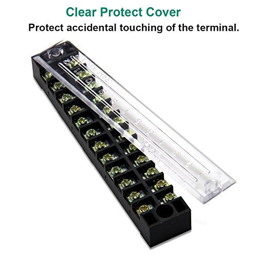 Terminal Block, 12 Circuits 600V 15A Dual Row Screw Terminal Strip, 5 Sets