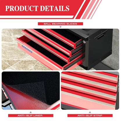LARBANKE 4-Drawer Tool Chest with Lock,Portable Tool Box with Handle - color: Red, size: 4 drawer tool chest