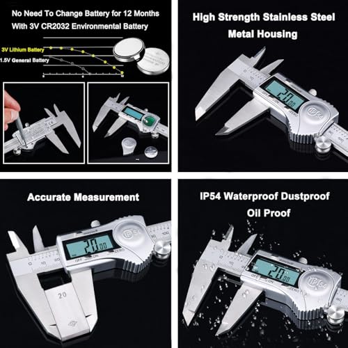 Kynup 8 Inch Digital Caliper Measuring Tool, Stainless Steel Micrometer - color: Silver, size: 200mm