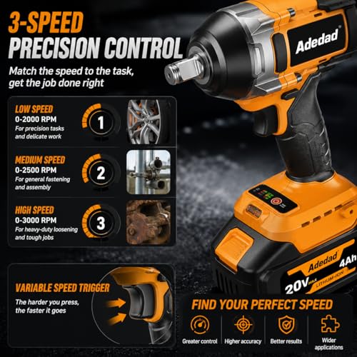 740 Ft-lbs Cordless 1/2" Brushless Impact Wrench with 4.0Ah Battery - size: 1000N.m-1 Battery