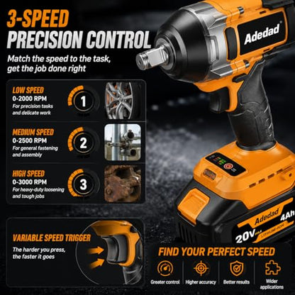 740 Ft-lbs Cordless 1/2" Brushless Impact Wrench with 4.0Ah Battery - size: 1000N.m-1 Battery