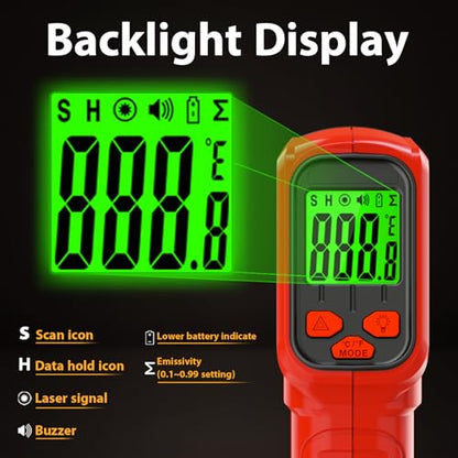 FKM Infrared Thermometer Gun Non-Contact Laser Thermometer Gun -58°F~986°F - color: Red