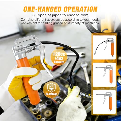 GOOACC Mini Grease Gun 6000 PSI 4oz Grease Gun Kit with 12" Flex Hose Extension Adapter Normal Coupler Rigid Pipe Small Pistol Grip Grease Guns for Automotive Farm Industrial Marine Equipment, Orange - size: Manual mini4oz Orange 7PCS