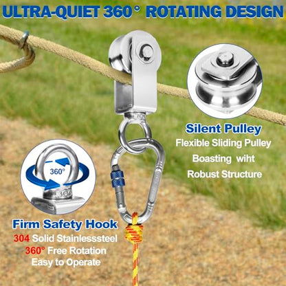 Cable Pulley Wheel Stainless Steel, M34 Single Pulley Snatch Block, Heavy Duty Lifting Crane Swivel Hook, Bearing Inside Rope Pulleys for Lifting System Gym Equipment Clothesline, 551 lbs Load, 2 Pack - size: M34 - 2 Pack