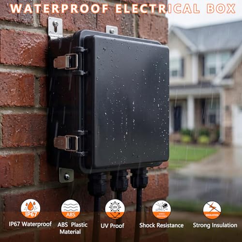 Electrical Junction Box, IP67 Waterproof Outdoor Box ABS Plastic Enclosure with Stainless Steel Latches & Brackets, Hinge Black Cover Project Box with Mounting Plate 8.3"x8.3"x5.1" - color: Black, size: 8.3"x8.3"x5.1"