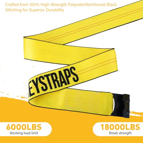 Yellow 4 Inch x 30 FT Heavy Duty Tie Down Straps - High Visibility Flatbed Trailer Straps with Flat Hooks, 6000 lbs Working Load / 18000 lbs Break Strength, 10-Pack for Truck & Cargo Securement - color: Yellow