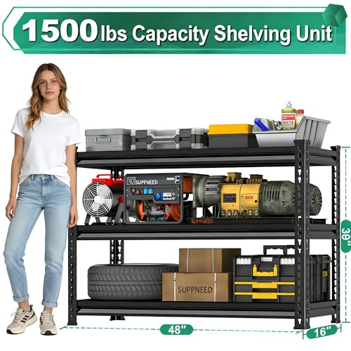 Storage Garage Shelving Units: 48" W x 16" D x 39" H Black