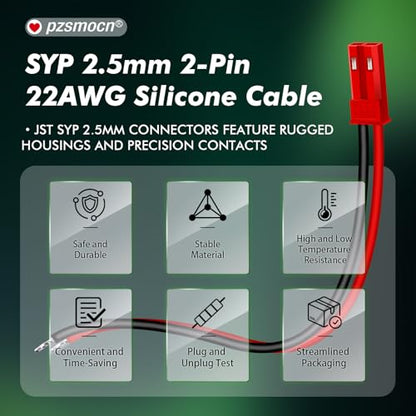 20 Pieces JST SYP 2.5mm 2 Pin 22AWG Flexible Silicone Connector Kit - size: 2-Pin, style: JST-SYP-M