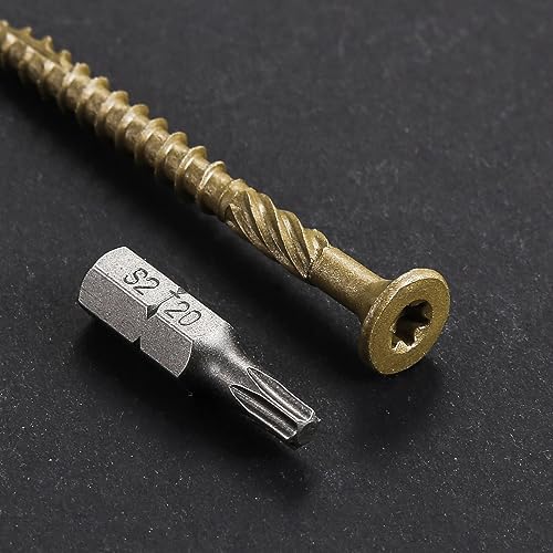 Wensilon #10 * 3" Deck Screws, (137pcs) 2 lbs.Exterior Wood Screws, Rust Resistant epoxy Coated, Bronze, T25 Star Bit - color: Yellow, size: 10*3