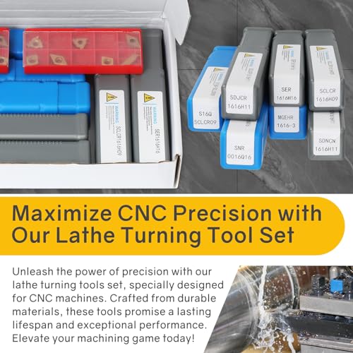 Indexable Lathe Turning Tool 21Pcs Kit 5/8'' 16mm Shank 7 Pcs Metal Lathe Tool Holder Set with 14 Pcs Turning Inserts for Turning Grooving Threading Boring Carbide Inserts Carbide Turning Tool - style: 7pcs 5/8'' 16mm Shanks+14pcs Inserts
