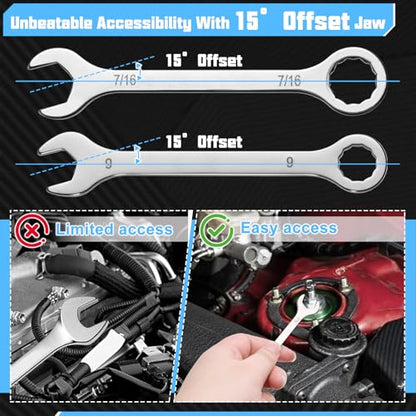 20PCS Super Thin Mini Wrench Set Standard Metric and SAE 4mm-11mm & 5/32"-7/16" Thickness Slim Open End and Box End Combination Wrench Set for Tight Spaces, Gate Clip in Pouch - size: Ultra-Thin SAE&Metric