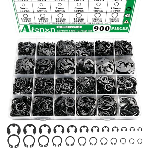 900PCS Snap Rings Kit, E Clips Kit (2-12MM) and C Clips Kit (5-16MM) - color: Black Carbon Steel, size: 900PCS E-clips+c-clips