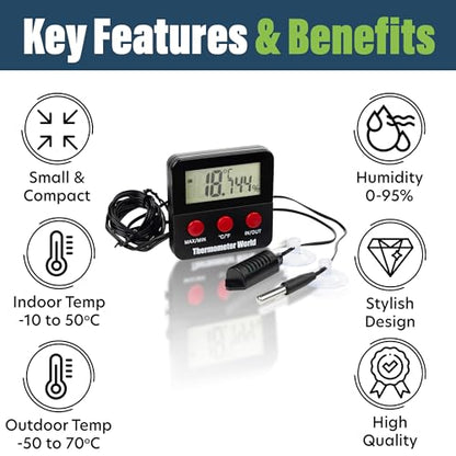 Digital Reptile Thermometer Hygrometer with 2 External Remote Probes