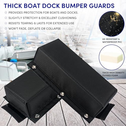 Dock Bumper,Dock Bumper Guard with Screws,Boat Dock Bumper for Boat Dock Vertical Pole Post or Corner Dock,PVC Piling Bumper-Post Bumper for Horizontal Deck or Pier Fenders - style: Carbon Fiber Black 3Pack Total 48IN