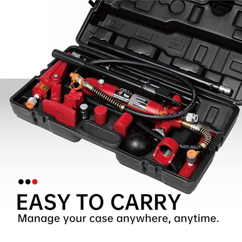 4 Ton (8800 lbs Capacity) Porta Power Jack Hydraulic Ram Auto Body Frame Collision Repair Kit Set, 16-Pcs, with Blow Mold Carrying Case for Cars, Trucks, SUVs & More - size: 4 Ton without gauge