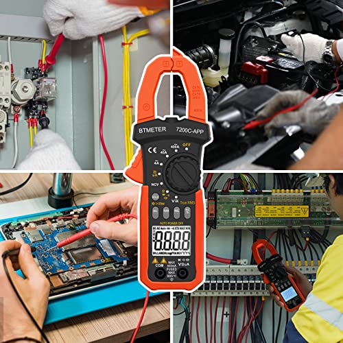 BTMETER Digital Clamp Meter Multimeter, Auto Range 4000 TRMS AC DC Voltmeter Ammeter Test Volt Amp Ohm Capacitance Frequency w/Data Export, Mini Multi Tester BT-7200CAPP - color: 400A AC/4000uA DC Current + Bluetooth