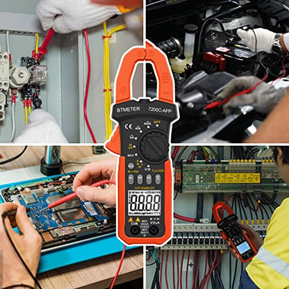 BTMETER Digital Clamp Meter Multimeter, Auto Range 4000 TRMS AC DC Voltmeter Ammeter Test Volt Amp Ohm Capacitance Frequency w/Data Export, Mini Multi Tester BT-7200CAPP - color: 400A AC/4000uA DC Current + Bluetooth