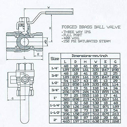 Nigo Industrial Co. 180SS Series 3-Way (L-PORT) Forged Brass Ball Valve, Lever Handle, NPT Female, Full Port 400WOG (3/4") - size: STANDARD - 3/4 Inch
