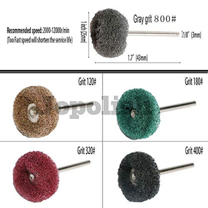 FPPO 58PCS Abrasive Buffing Polishing Wheel Set for Rotary Tools,Scouring pad Mini Brush Polishing kit with 3mm Shank,Power-Operated Abrasive Wheels(Mix 58pcs) - color: Mix 48pcs