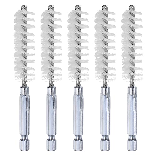 HARFINGTON 5Pcs Nylon Bore Brush 14mm Dia 4" Long Cleaning Twisted Wire Brush with Handle 1/4" Hex Shank for Tubes, Ports, Bearings - size: 14mm
