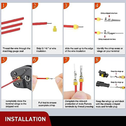 Nilight 200PCS 2 Pin Electrical Connector ‎Plug with Male Female Terminals - size: 2Pin Connector 200Pcs