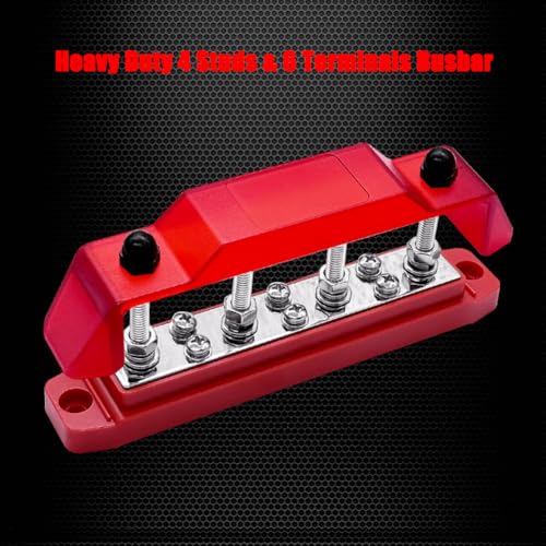 Ampper 4 x M6 Posts Power Distribution Block BusBar 6 M4 Screws, 6.3" Red - color: Red, size: 4M6+6M4