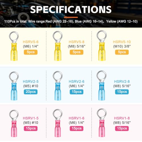 Tnisesm 110Pcs Heat Shrink Wire Connectors Electrical Kit - color: 110PCS Ring, size: Heat shrink style