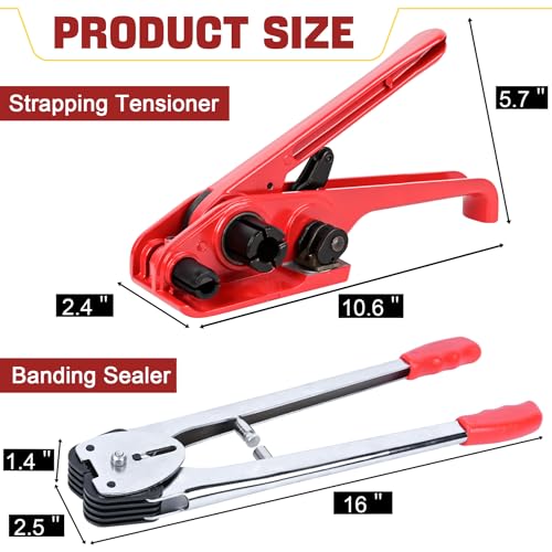 MYFAMIREA Heavy Duty Banding Strapping Kit with Tensioner Tool, 1/2"x 3500FT Polypropylene Plastic Packaging Strapping, 300 Metal Seals, Sealer Tool for Pallets, Logistics, Warehouse (Red) - style: Strapping Kit-Yellow