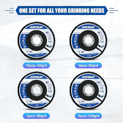 25 Pack 4-1/2 Inch Flap Discs for Angle Grinder, T29 Zirconia Alumina Grinding Wheels 40/60/80/120 Grit, Heavy Duty Sanding Discs for Metal, Stainless Steel, Weld Blending, Rust Removal, Finishing - color: 25 Pack Zirconia