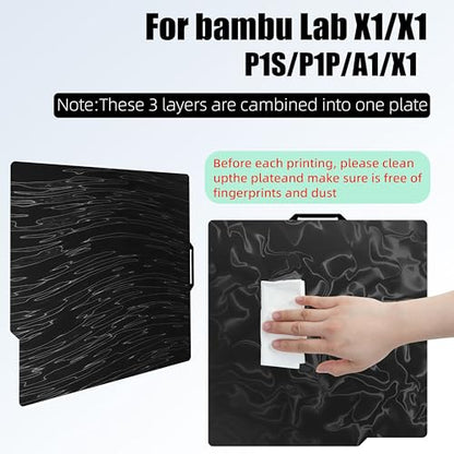 P1S P2S Build Plate for Bambu Lab A1 X2D P1P X1 X1C X1E, 257x257mm - color: Water Ripples+Wood Grain