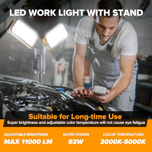 LUTEC Upgraded 6290Max 11000 Lumen 92W Dimmable LED Work Light with Stand - color: Black-Max-11000LM