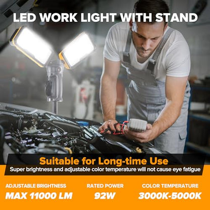 LUTEC Upgraded 6290Max 11000 Lumen 92W Dimmable LED Work Light with Stand - color: Black-Max-11000LM