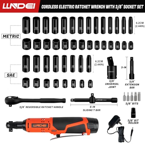 LLNDEI 3/8" 58Pcs Cordless Electric Ratchet Wrench Set with Socket Set