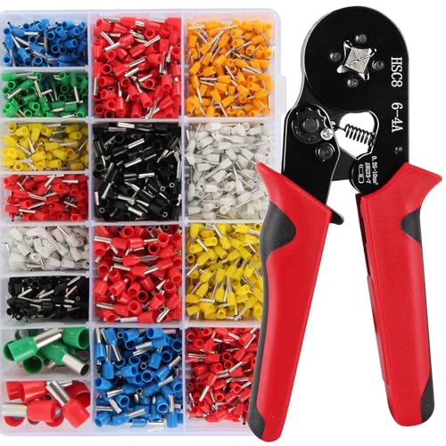 2120pcs Wire Ferrules Terminals Kit, Ferrule Crimping KitSelf-adjustable Ratchet Tool Set for AWG 23-7 Cable connectors for DIY Electrical Motorcycle Vehicle Boat (HSC8 6-4A + 2120) - color: Hsc8 6-4a + 2120