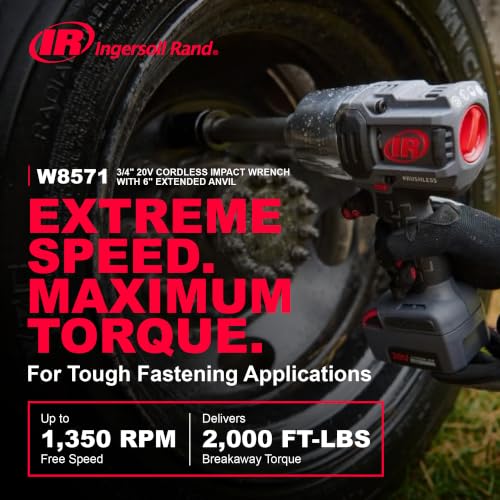 Ingersoll Rand W8571 3/4" 20V Cordless Impact Wrench Bare Tool, 2000 ft-lb Torque, 6" Extended Anvil, Friction Ring Thru-hole, Pistol - style: New W8571 3/4-Inch, Bare Tool, Ext Anvil