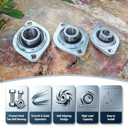 1-1/8" Pressed Steel 2-Bolt Flange Bearing, SBPFL206-18 with Wrench - size: SBPFL206-18( ID:1-1/8")