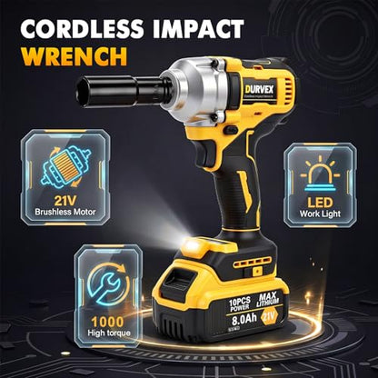 1/2-Inch Cordless Impact Wrench for DeWalt 20V MAX Battery, 1000N·m High Torque Electric Impact Gun, 3-Speed, LED Light, 3300 RPM, Bare Tool （DCF894B Replacement）