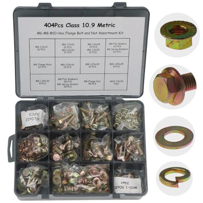 404Pcs Class 10.9 Metric Flange Bolts Kit - M6 M8 M10 (12-30mm) - size: M6 x 1, M8 x 1.25, M10 x 1.5