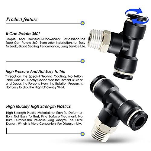 TAILONZ 1/2" OD x 1/2" MNPT Push to Connect Branch Tee Fitting 10Pcs - size: 1/2"OD x 1/2"MNPT