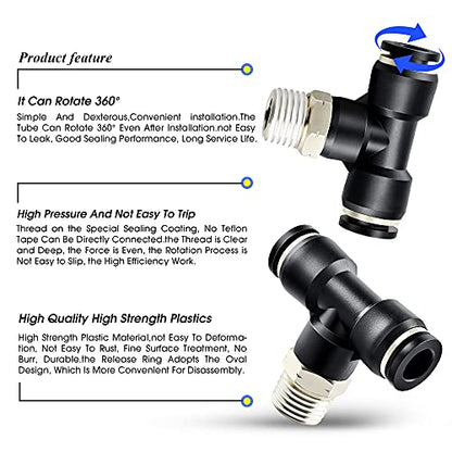 TAILONZ 1/2" OD x 1/2" MNPT Push to Connect Branch Tee Fitting 10Pcs - size: 1/2"OD x 1/2"MNPT