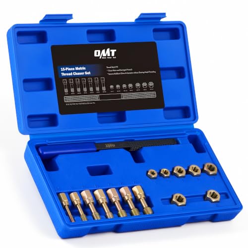 OMT Metric Thread Chaser Set, 15 pc Rethreading Tool Kit for M6 M8 M10 M12 - size: Metric