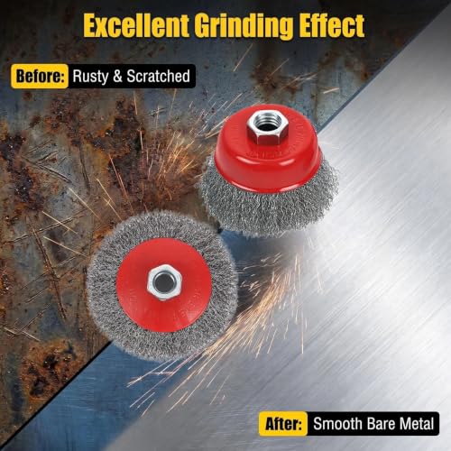 4Pcs 4"Coarse Crimped Wire Wheel & 3"Cup Brush For 4-1/2" Angle Grinder 5/8"-11 UNC Arbor, 0.014”Carbon Steel Wire Brush For Rust, Corrosion, Paint Removal(With 2Pcs 1/4" Shank Drill Adapter) - style: 4" Coarse Crimped Wire Wheel & 3" Cup Brush