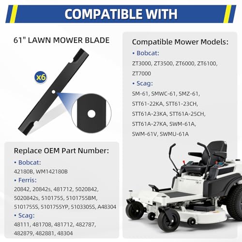 GICOOL 91-626 Blades for Scag Ferris Bad Boy 61" ZTR Mowers, 6 Pack - size: 48111