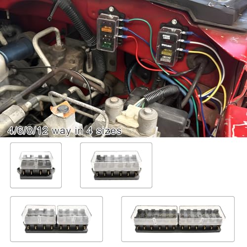 Yourkar 6 Way Blade Fuse Block Box Holder, 6 Circuit Fuse Box with Blade Fuses Screws Fuse Extractor Label, 10-32V DC Waterproof Marine Power Distribution Panel for Car Truck SUV - color: 6 Way